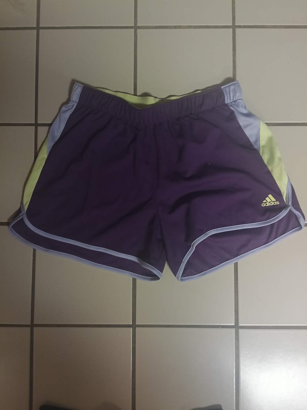 adidas Purple Athletic Shorts with Lime and Lavender Trim